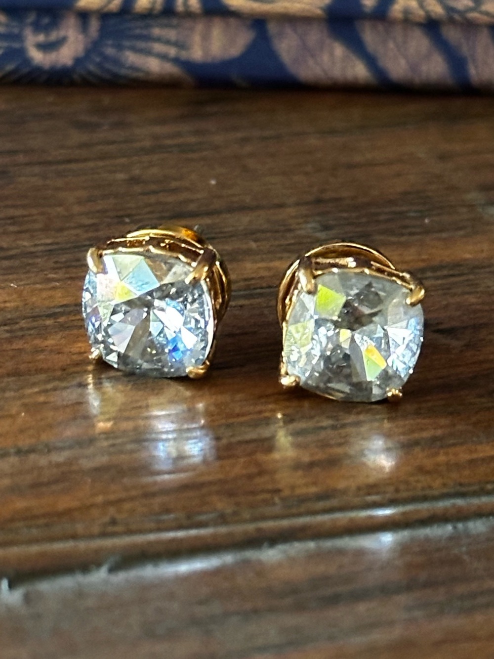 Tory Burch Gold-Tone Light Blue Crystal Stud Earrings